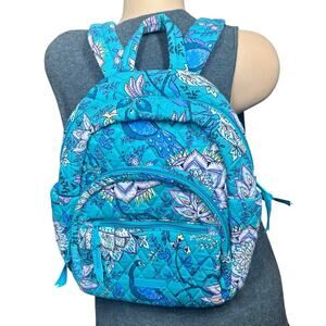 Vera Bradley Womens 14" Backpack Peacock Garden Teal Blue Floral Bag 23725-12610